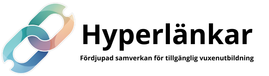 Hyperlänkars logotyp och rubriken Hyperlänkar - Fördjupad samverkan för tillgänglig vuxenutbildning